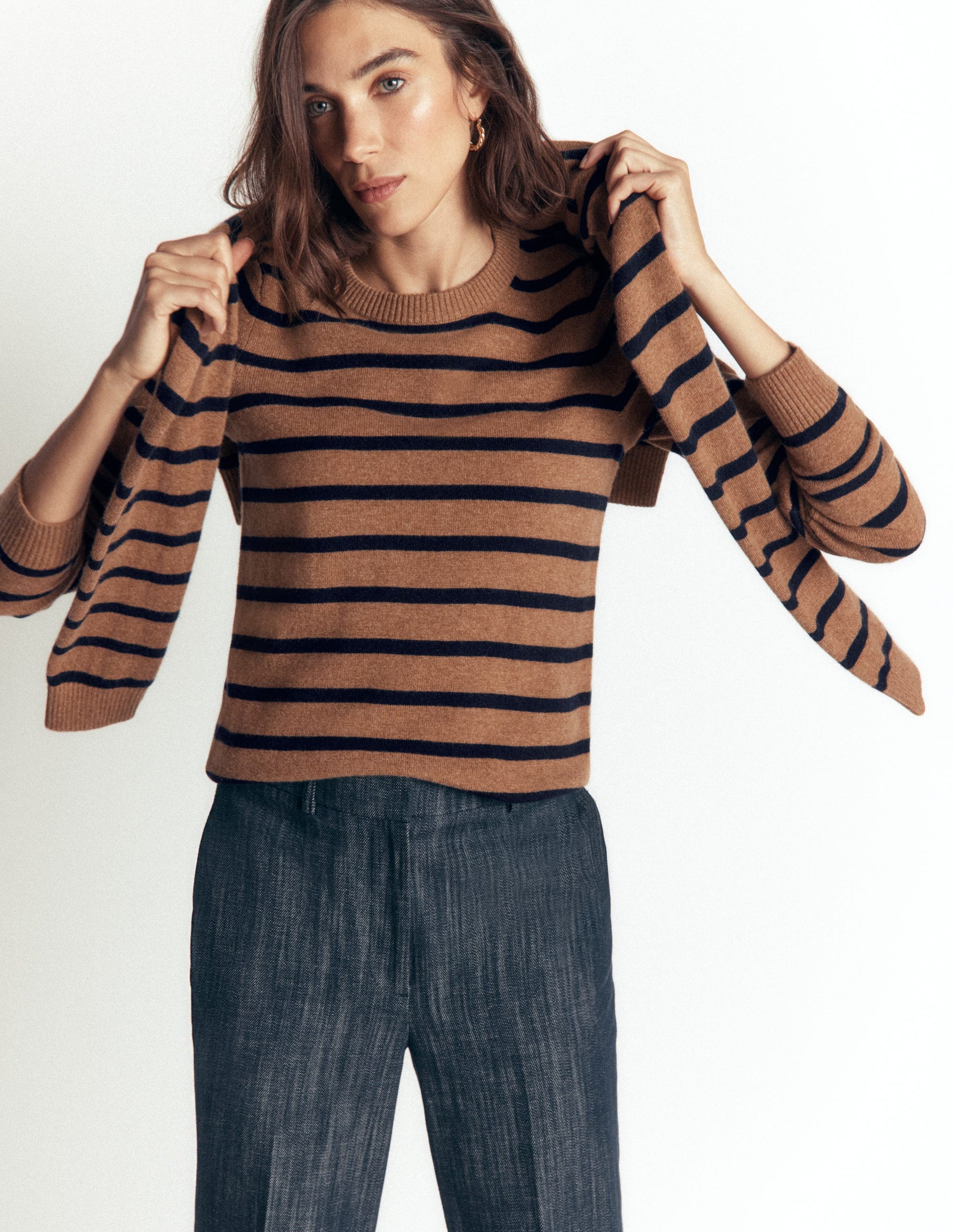 Elsie Cashmere Crew Jumper-Warm Ginger, Stripe-4