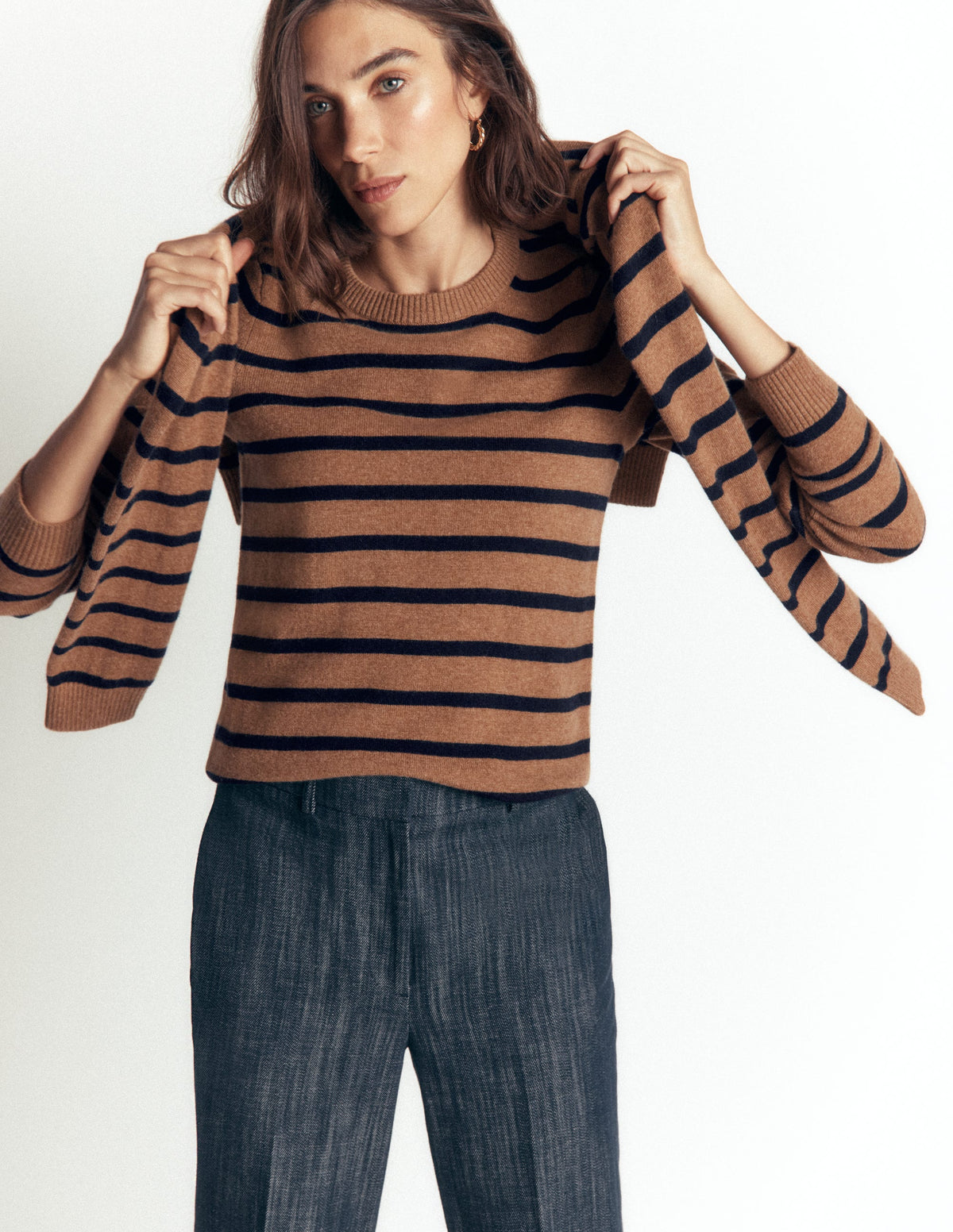 Elsie Cashmere Crew Jumper-Warm Ginger, Stripe - Image 4