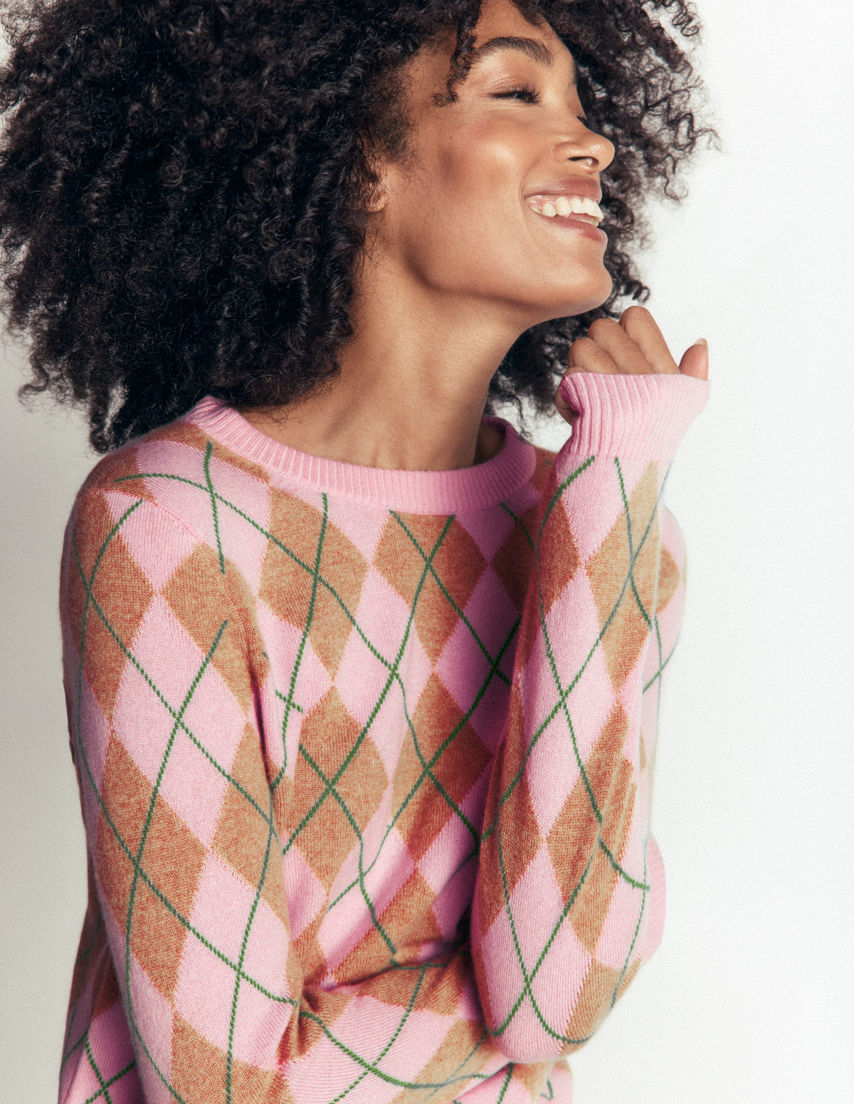 Elsie Kaschmirpullover mit Rundhalsausschnitt-Rosa Heidekraut, Argyle-3