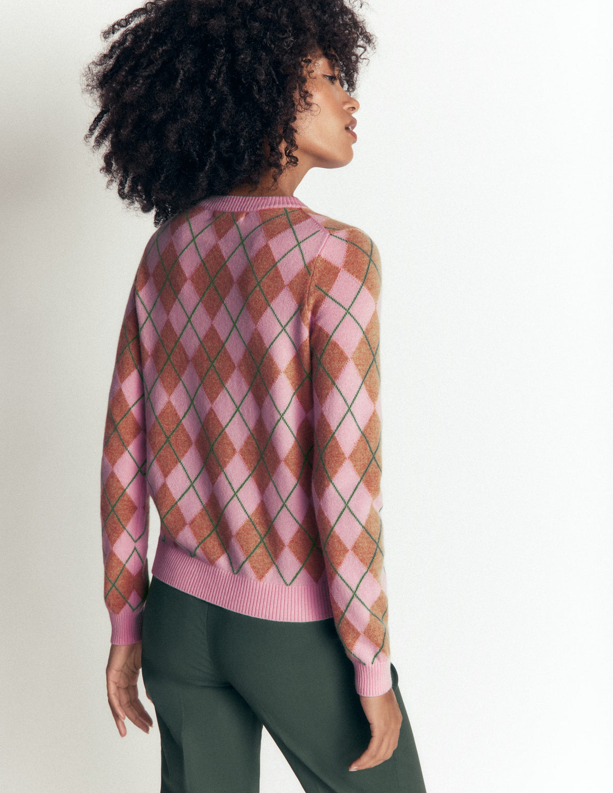 Elsie Kaschmirpullover mit Rundhalsausschnitt-Rosa Heidekraut, Argyle - Image 4