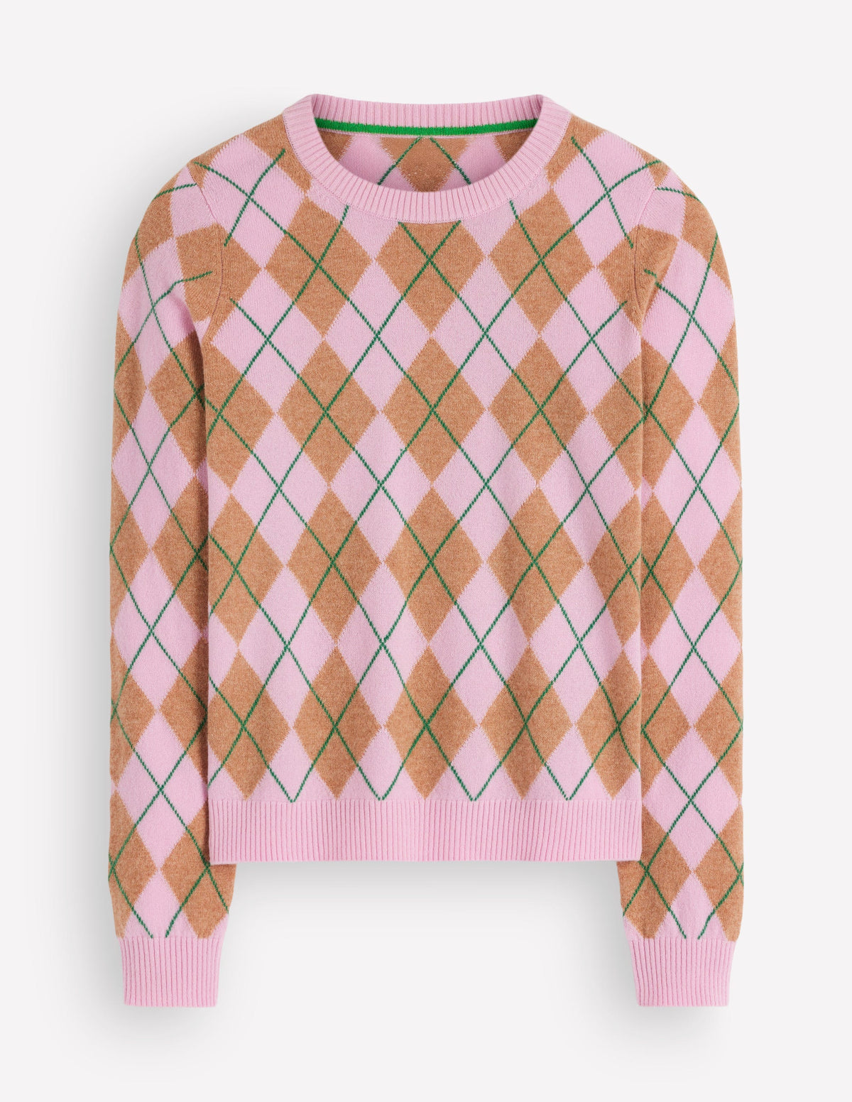 Elsie Kaschmirpullover mit Rundhalsausschnitt-Rosa Heidekraut, Argyle - Image 6