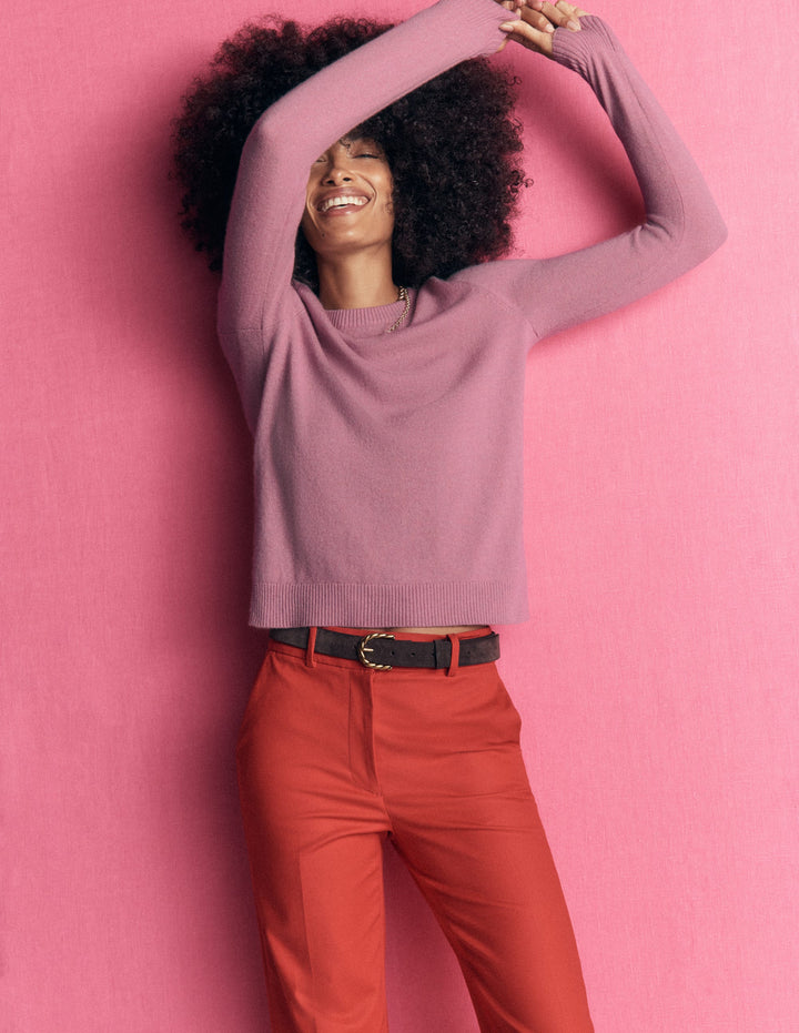 Elsie Kaschmirpullover mit Rundhalsausschnitt-Rosa Heide