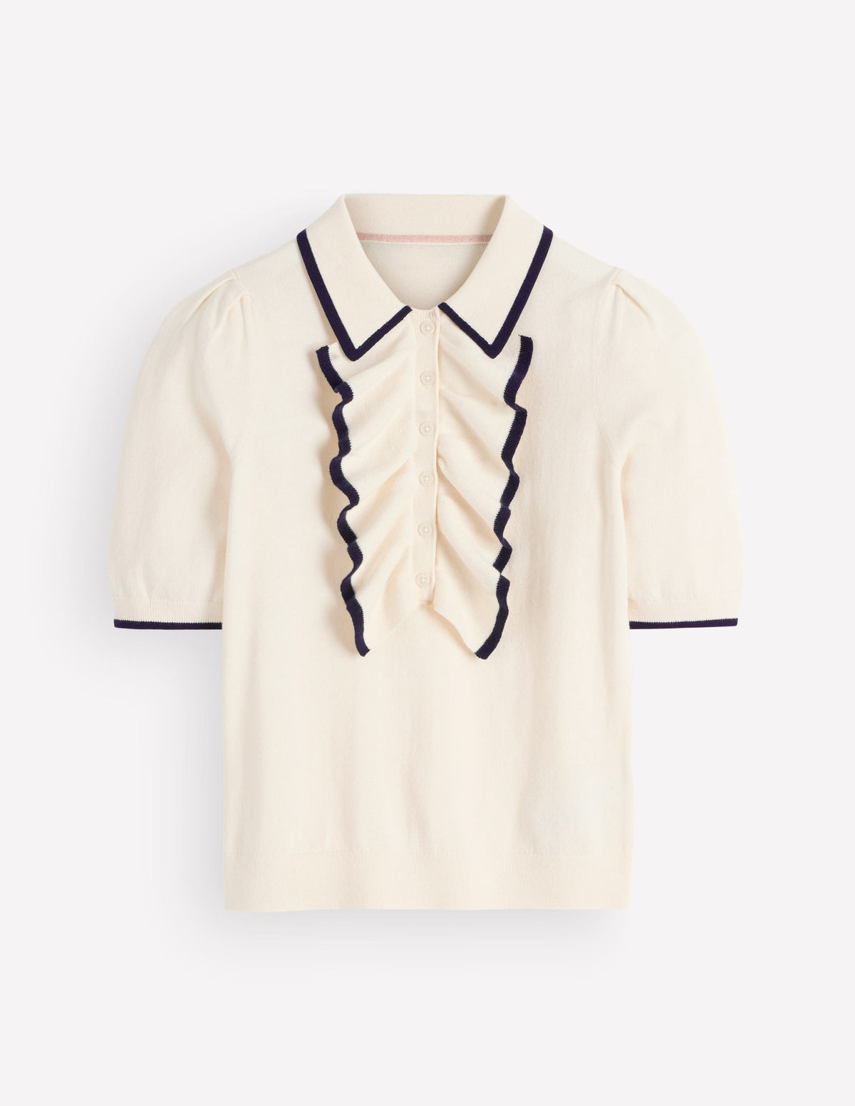 Strick-T-Shirt mit Rüschenkragen-Warmes Naturweiß - Image 5
