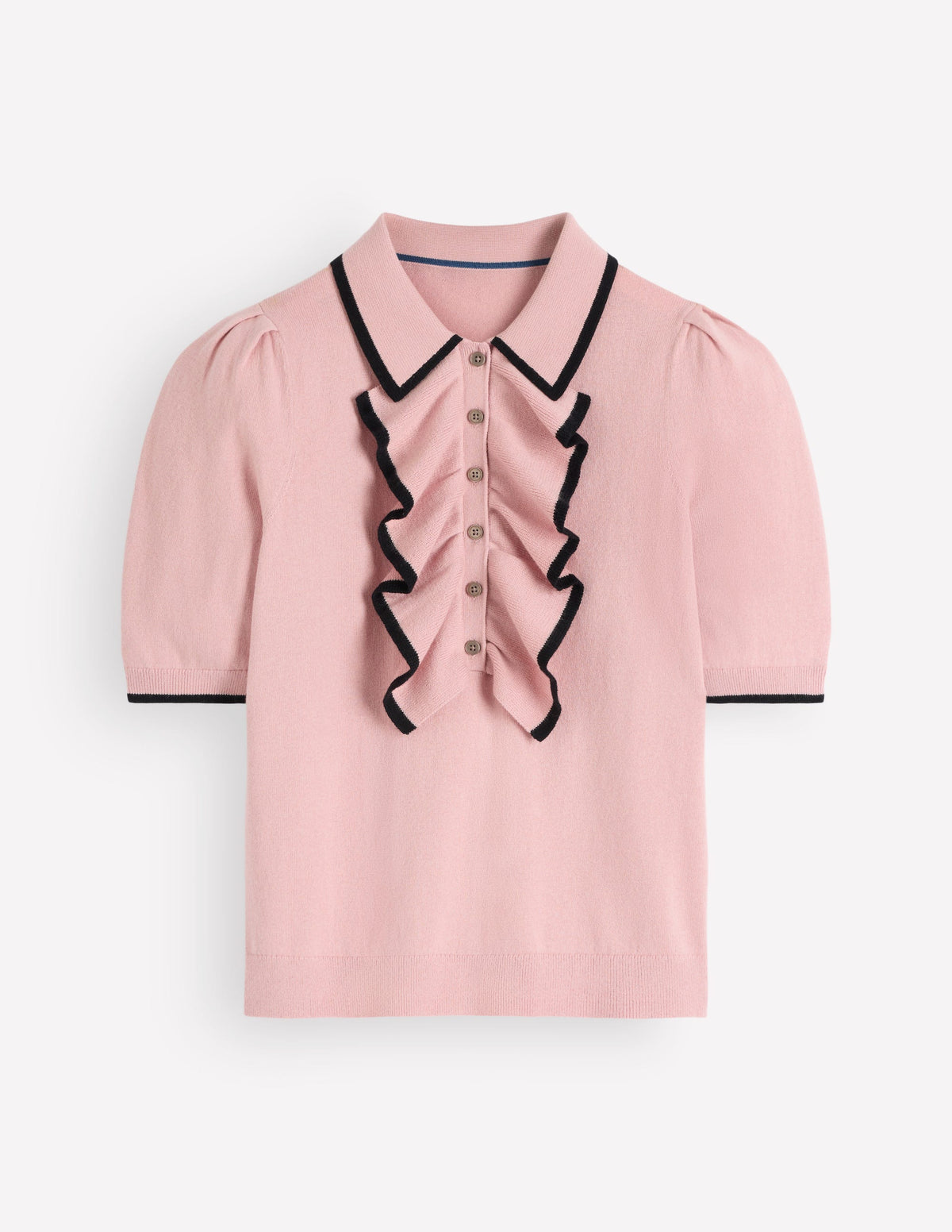 Strick-T-Shirt mit Rüschenkragen-Rosé Naturweiß-5