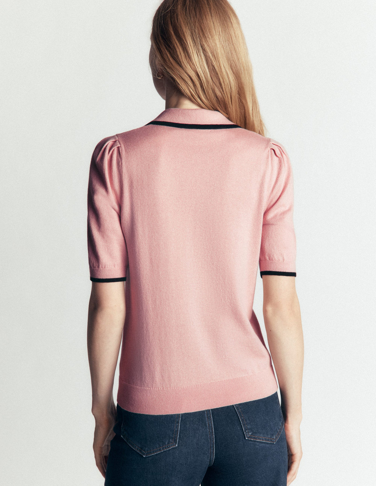 Strick-T-Shirt mit Rüschenkragen-Rosé Naturweiß-3