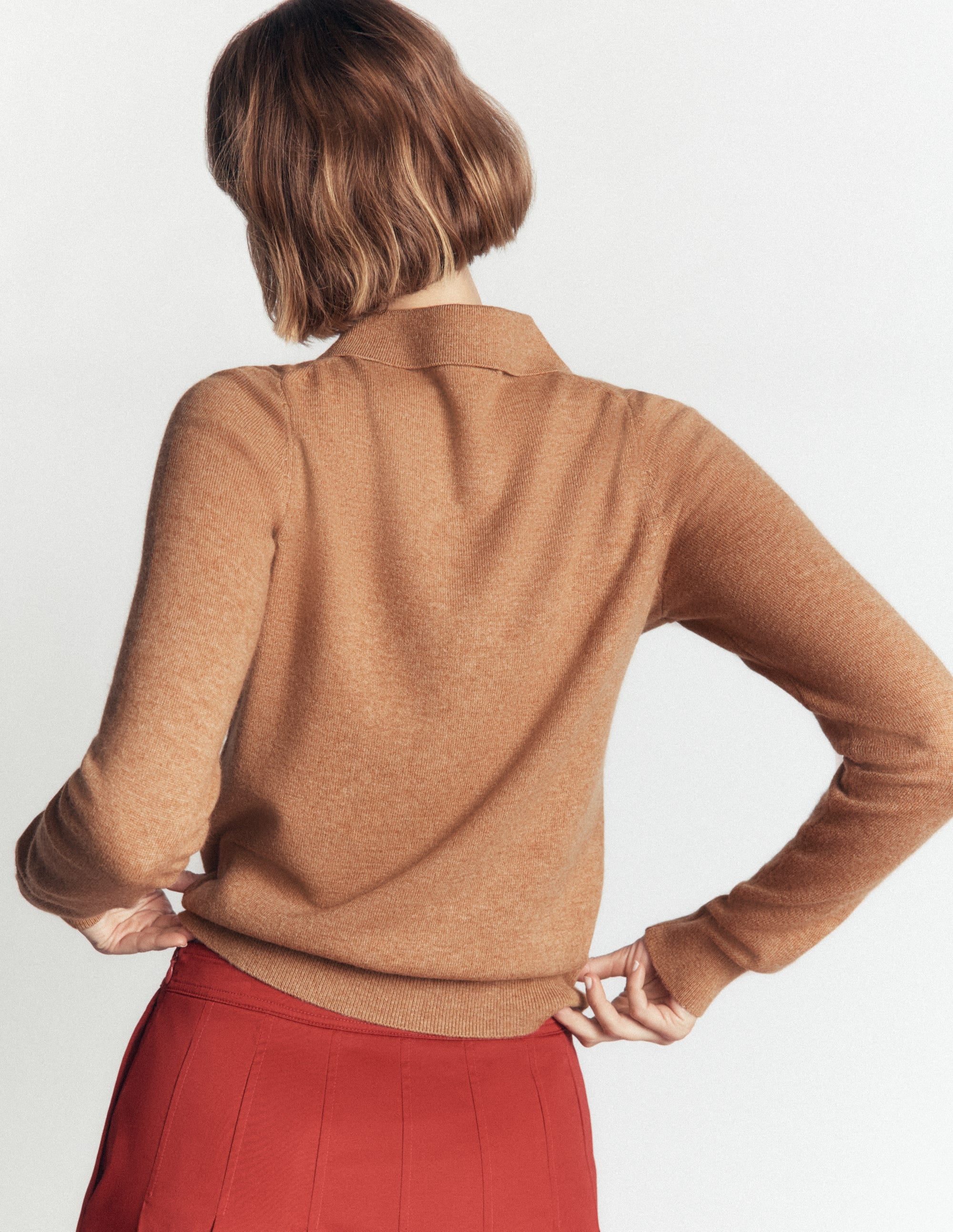 Strickpullover mit Schleife am Ausschnitt-Camel Meliert - Image 3
