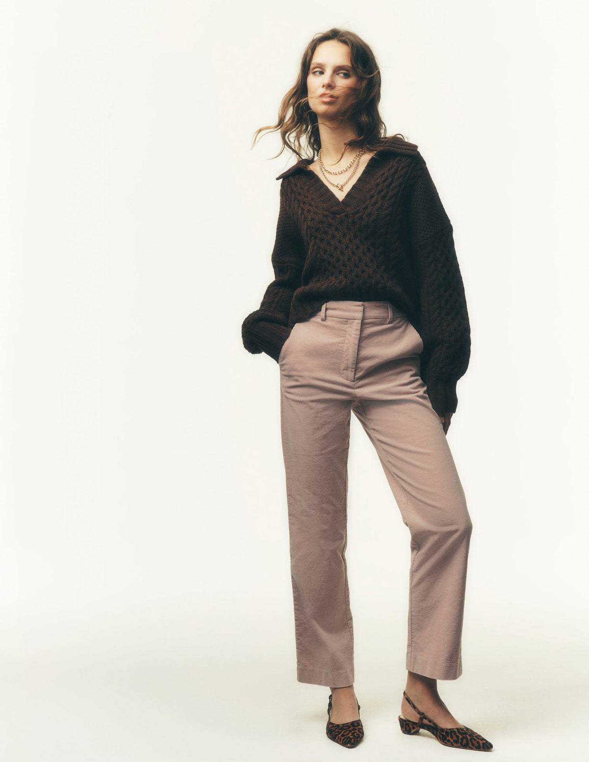 Pullover mit Zopfmuster und Kragen-Raue Umbra-1