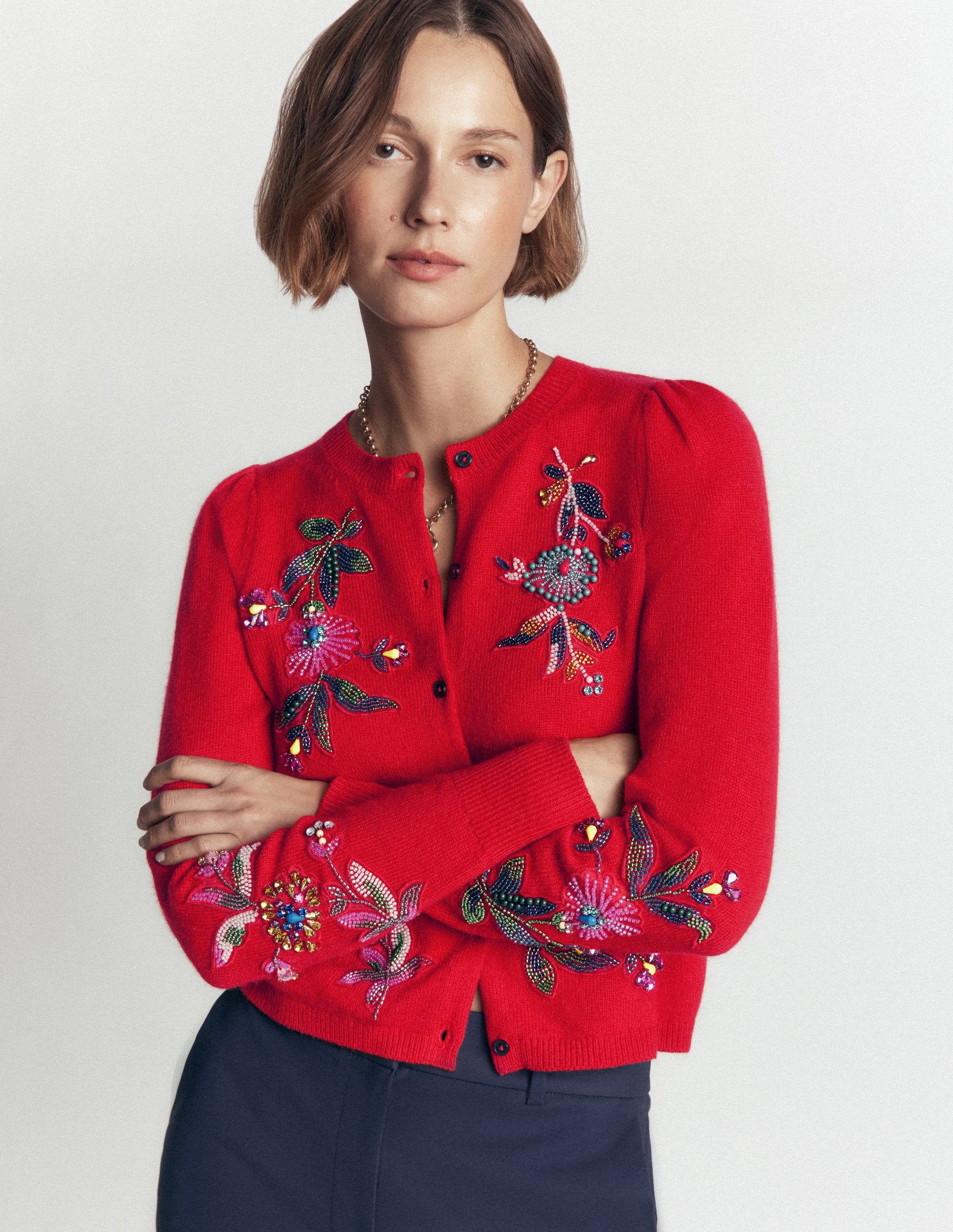 Ria Verzierte Strickjacke-Mohnblumenrot-2