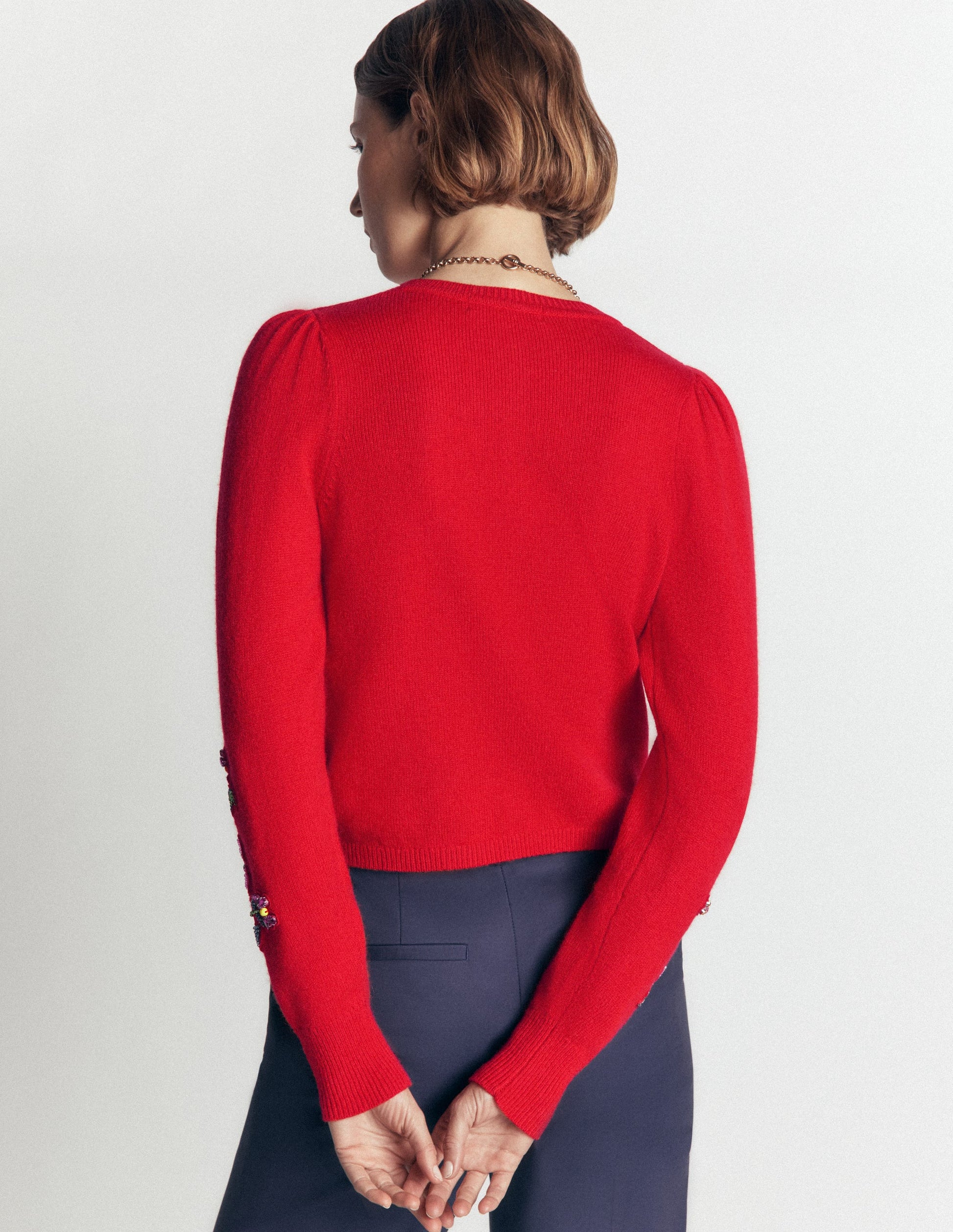 Ria Verzierte Strickjacke-Mohnblumenrot-4