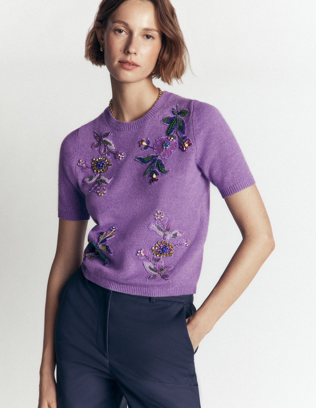 Ria Verziertes Strick-T-Shirt-Amethyst-Lila-3
