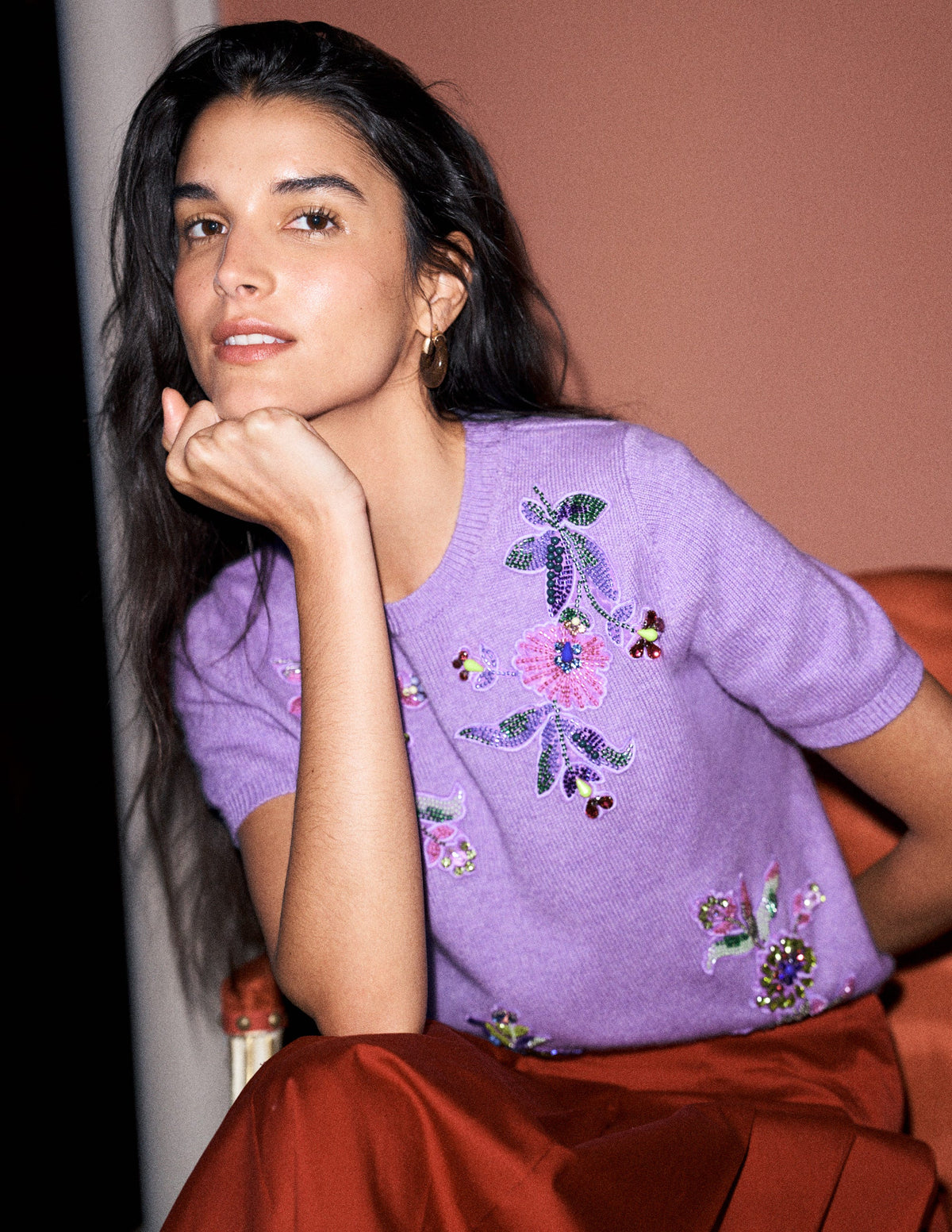 Ria Verziertes Strick-T-Shirt-Amethyst-Lila-1