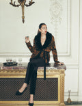Wickelstrickjacke mit Gürtel-Metallic-Schwarz Gold Jacquard
