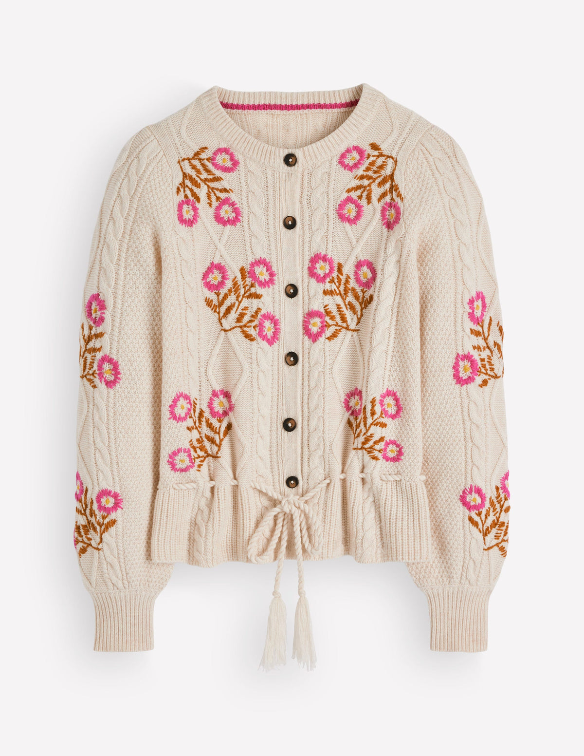 Cable Knitted Cardigan-Ecru Marl, Embroidery - Image 4