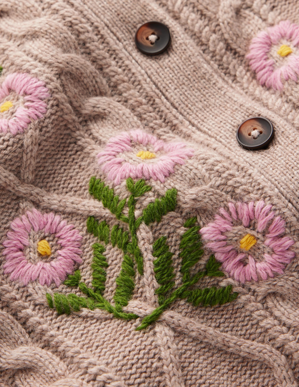Strickjacke mit Zopfmuster-Nerz Meliert, Stickerei-8