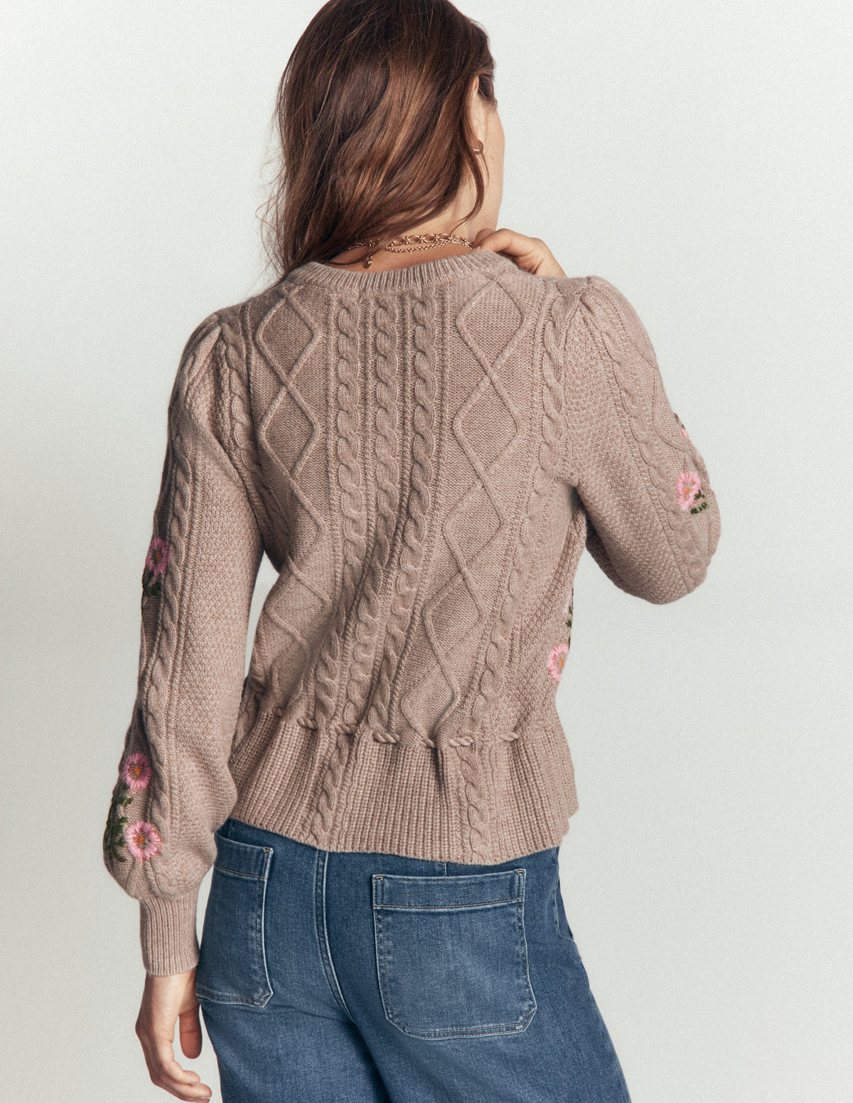 Strickjacke mit Zopfmuster-Nerz Meliert, Stickerei-2
