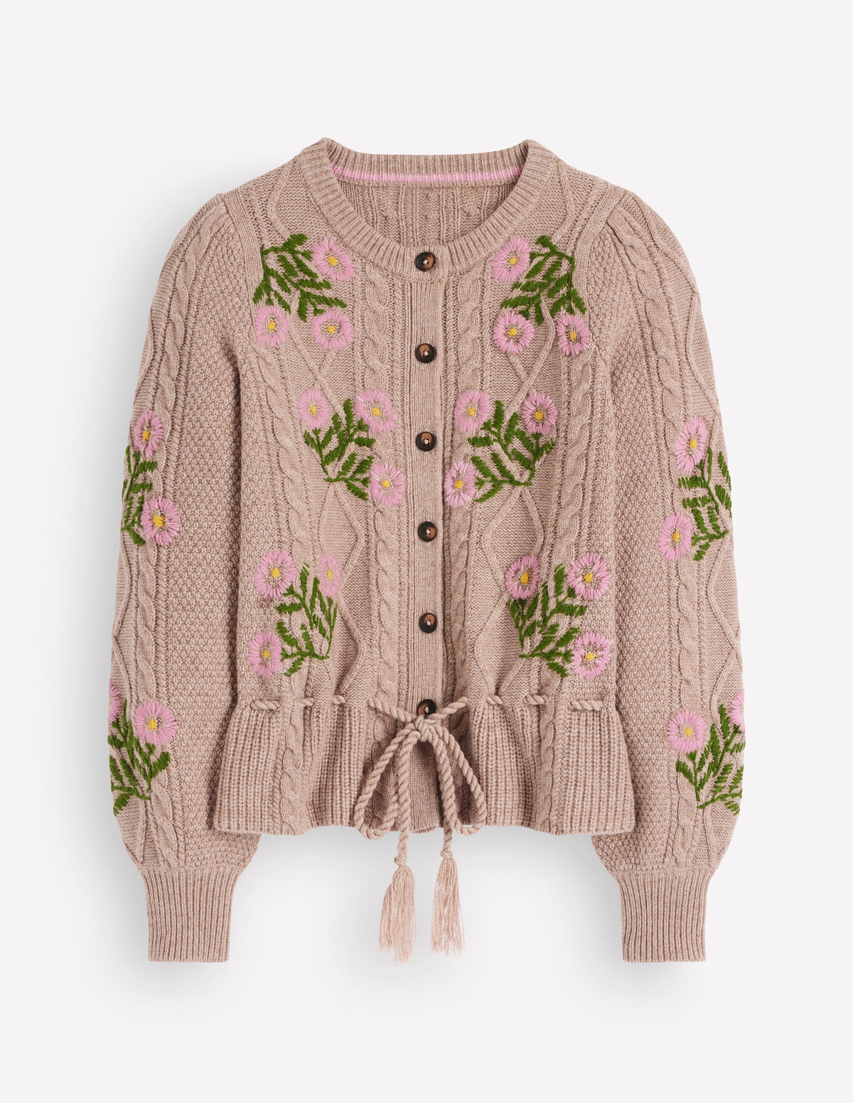 Strickjacke mit Zopfmuster-Nerz Meliert, Stickerei-7