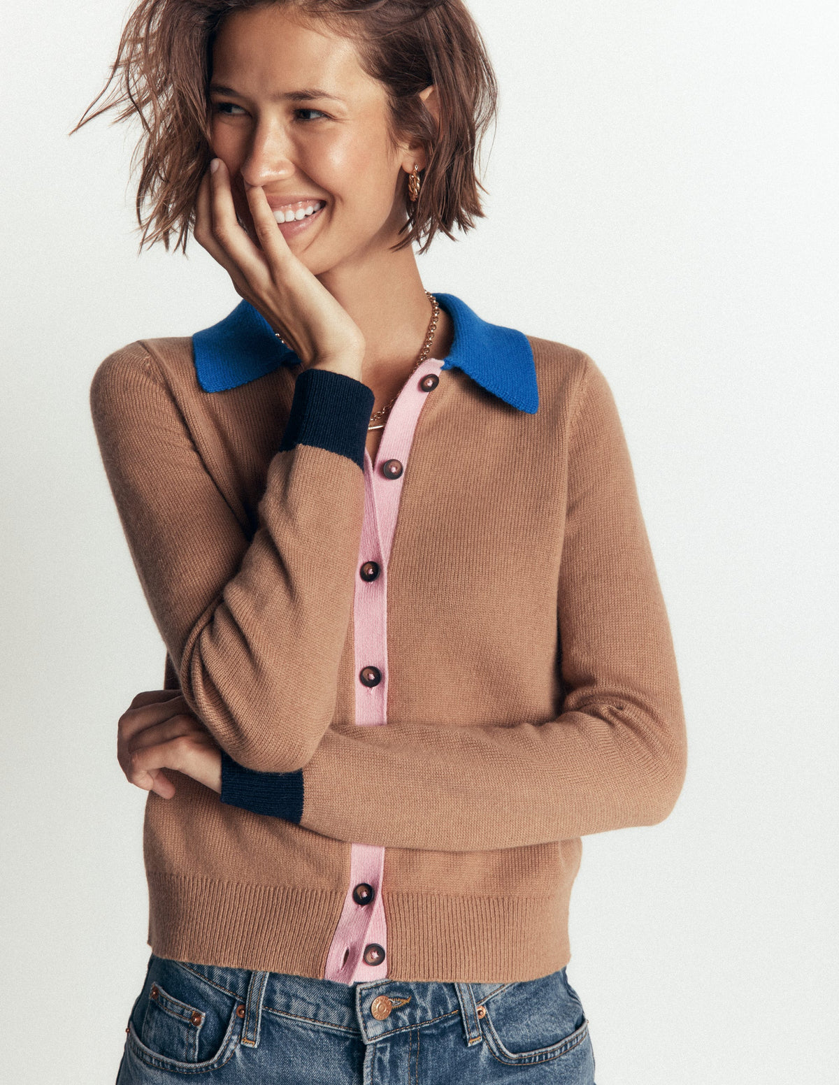 Ariadne Strickjacke aus Alpaka-Mischung-Camel Meliert, Blockfarben - Image 2