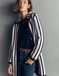 Langer Strickmantel-Naturweiß/Navy, Gestreift