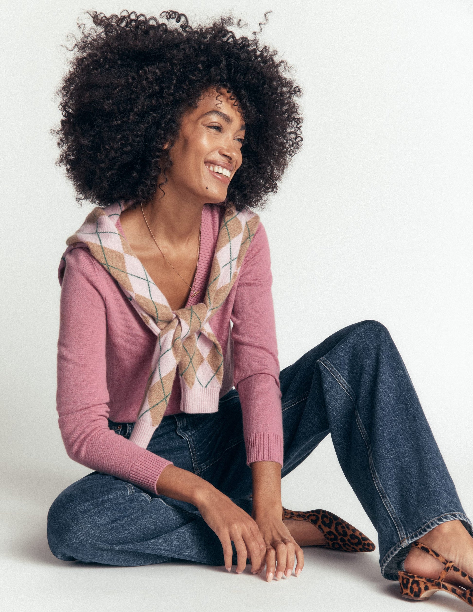 Elsie Kaschmirpullover mit V-Ausschnitt-Rosa Heide-5