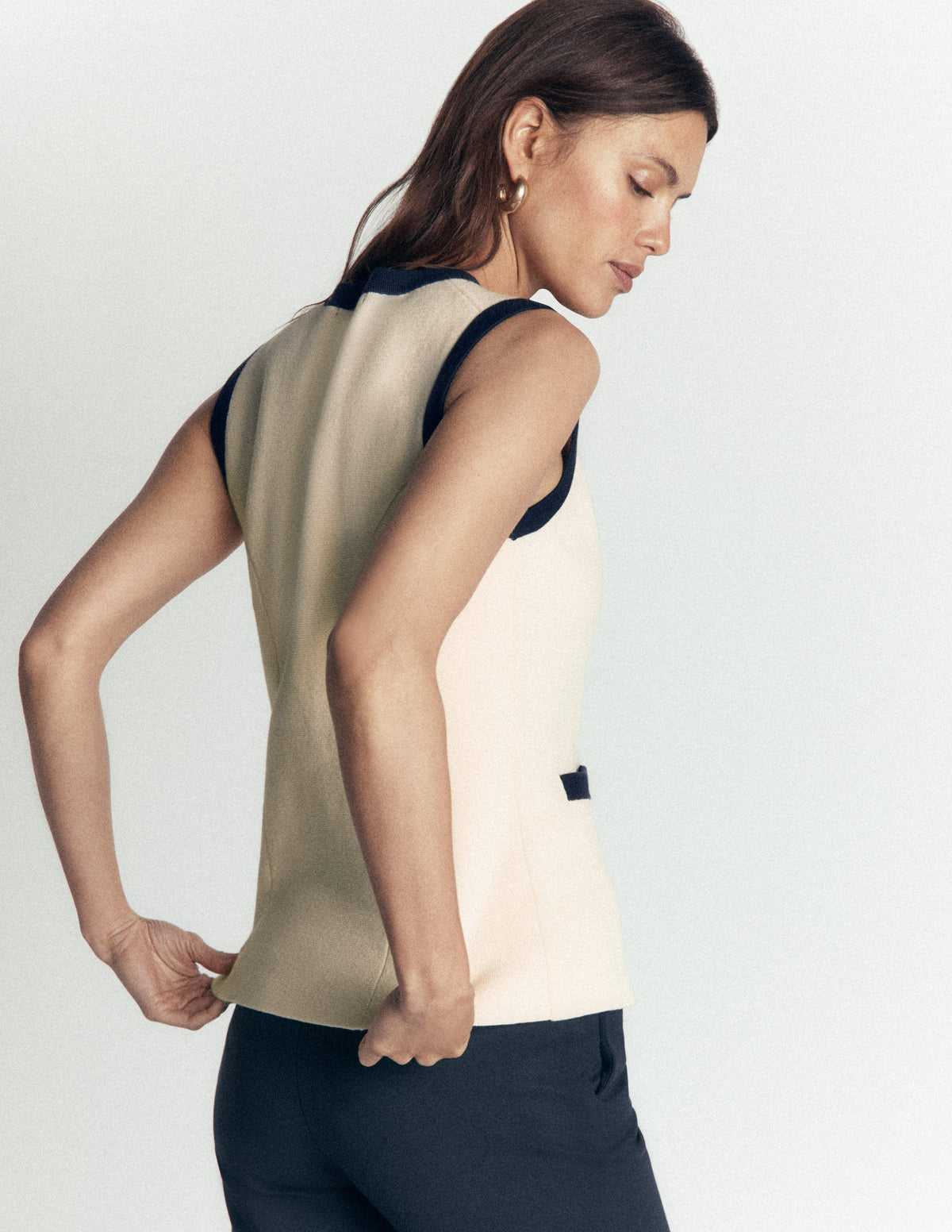  Gilet de costume col rond au point de Milan-Ivoire - Image 4