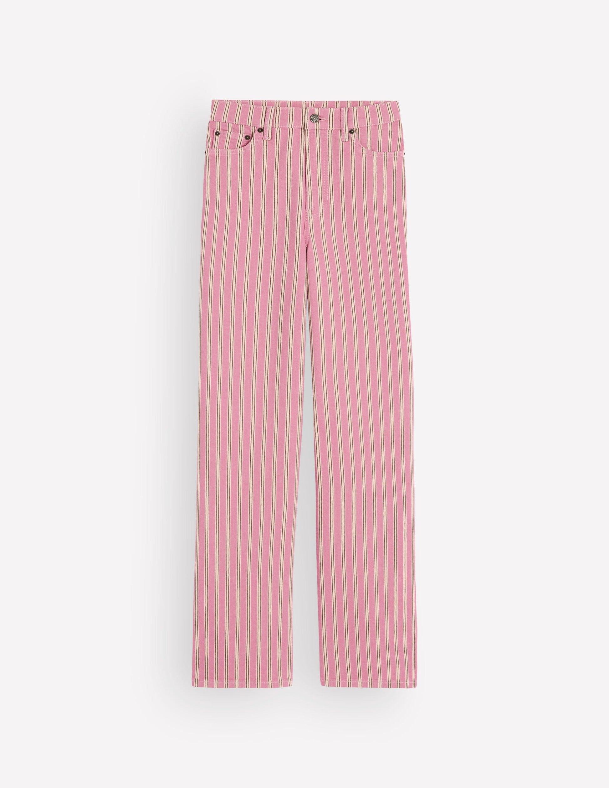 Jeans mit hohem Bund und geradem, weitem Bein-Rosa, Kastanienbraun Tram Streifen-7