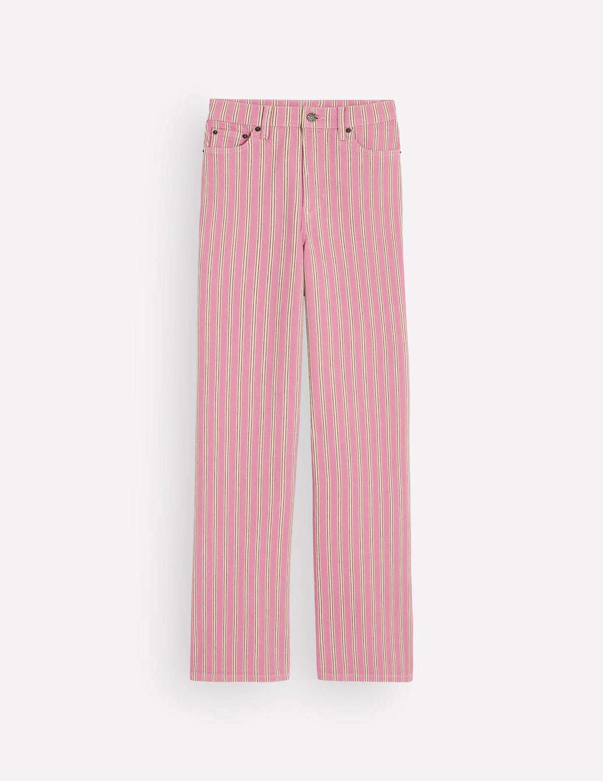 Jeans mit hohem Bund und geradem, weitem Bein-Rosa, Kastanienbraun Tram Streifen - Image 7