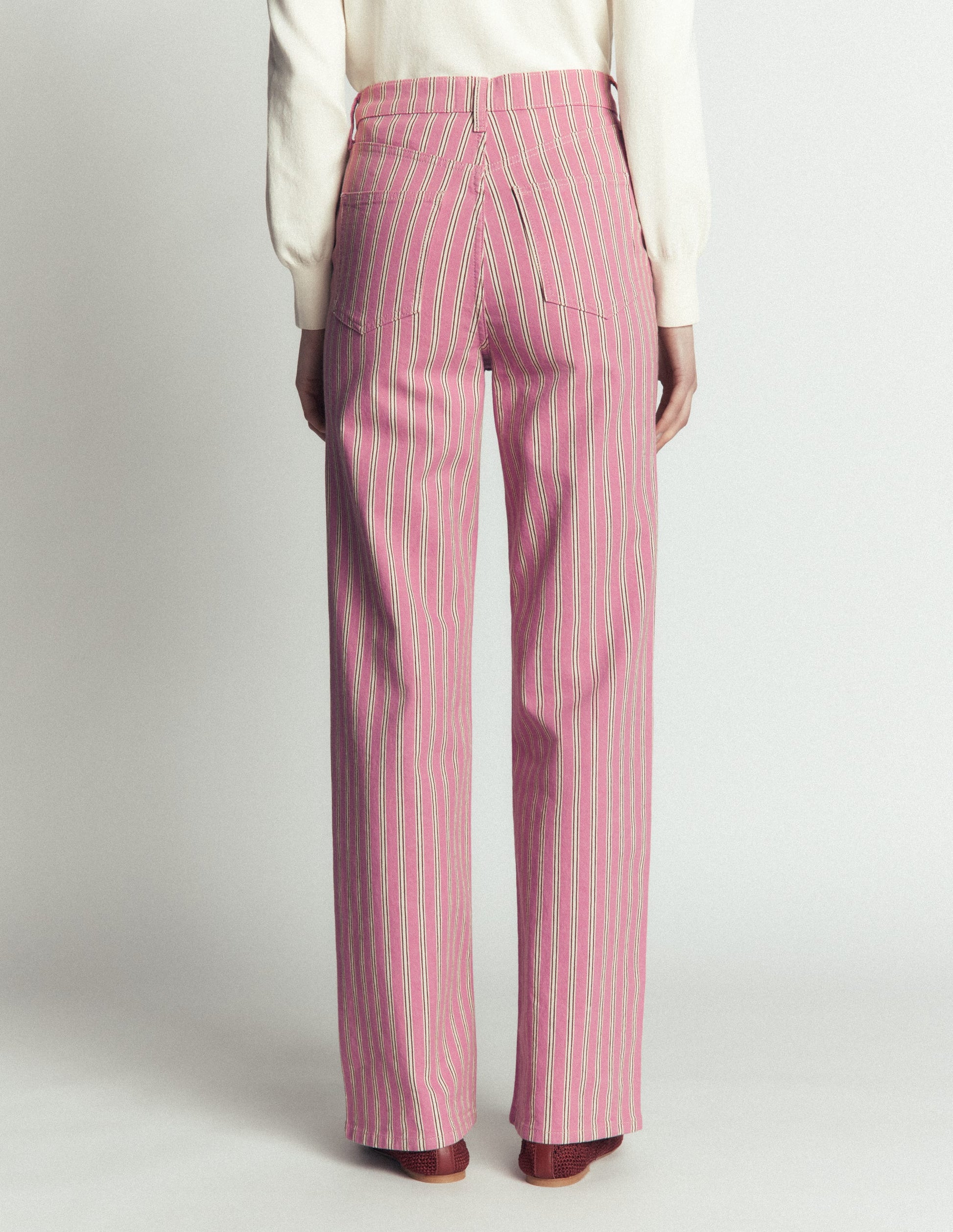 Jeans mit hohem Bund und geradem, weitem Bein-Rosa, Kastanienbraun Tram Streifen-3