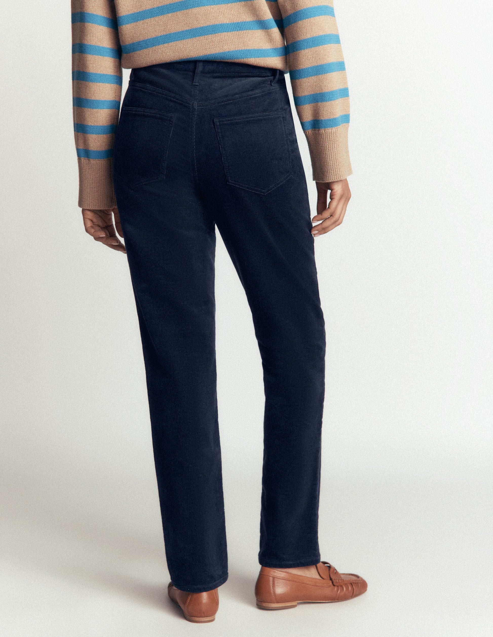 Schmal geschnittene Cord-Jeans mit hohem Bund-Marineblau-3