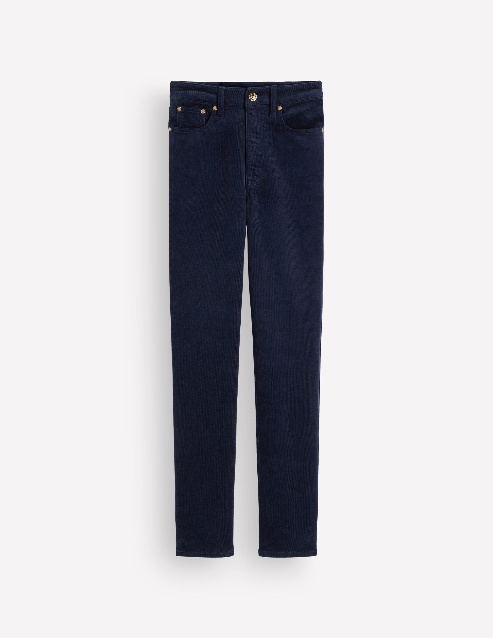 Schmal geschnittene Cord-Jeans mit hohem Bund-Marineblau - Image 6