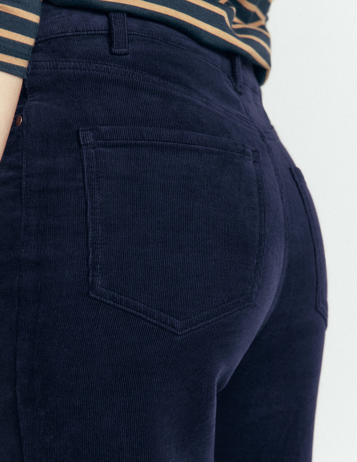 Jean colonne à taille haute en velours côtelé-Bleu marine-6