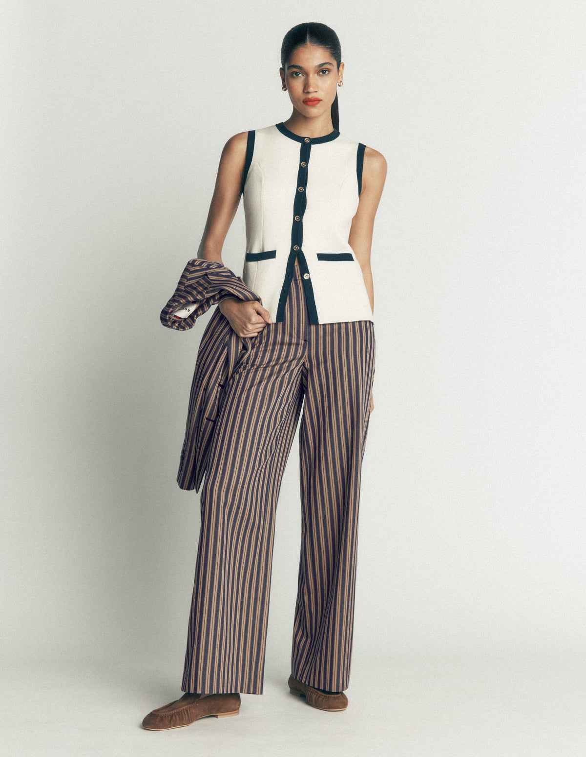 Belgravia Taillierte Hose-Marineblau, Camel Gestreift-6