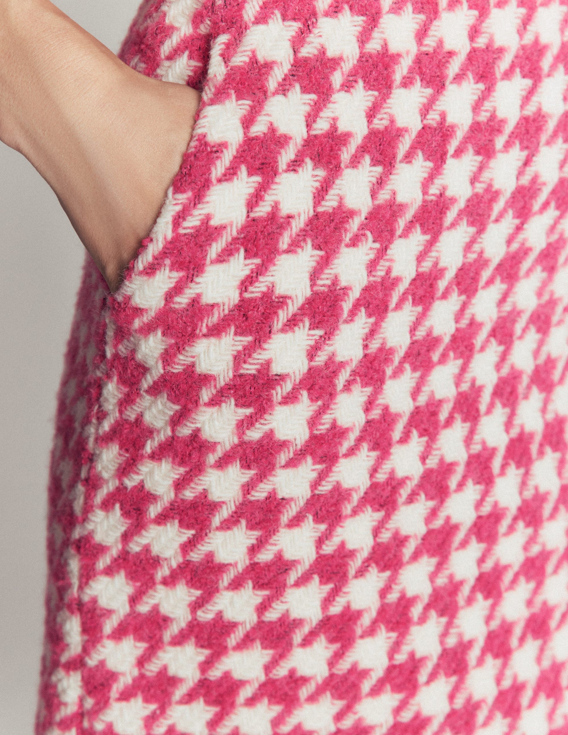 Wool Blend A-Line Skirt-Pink Dogstooth-2