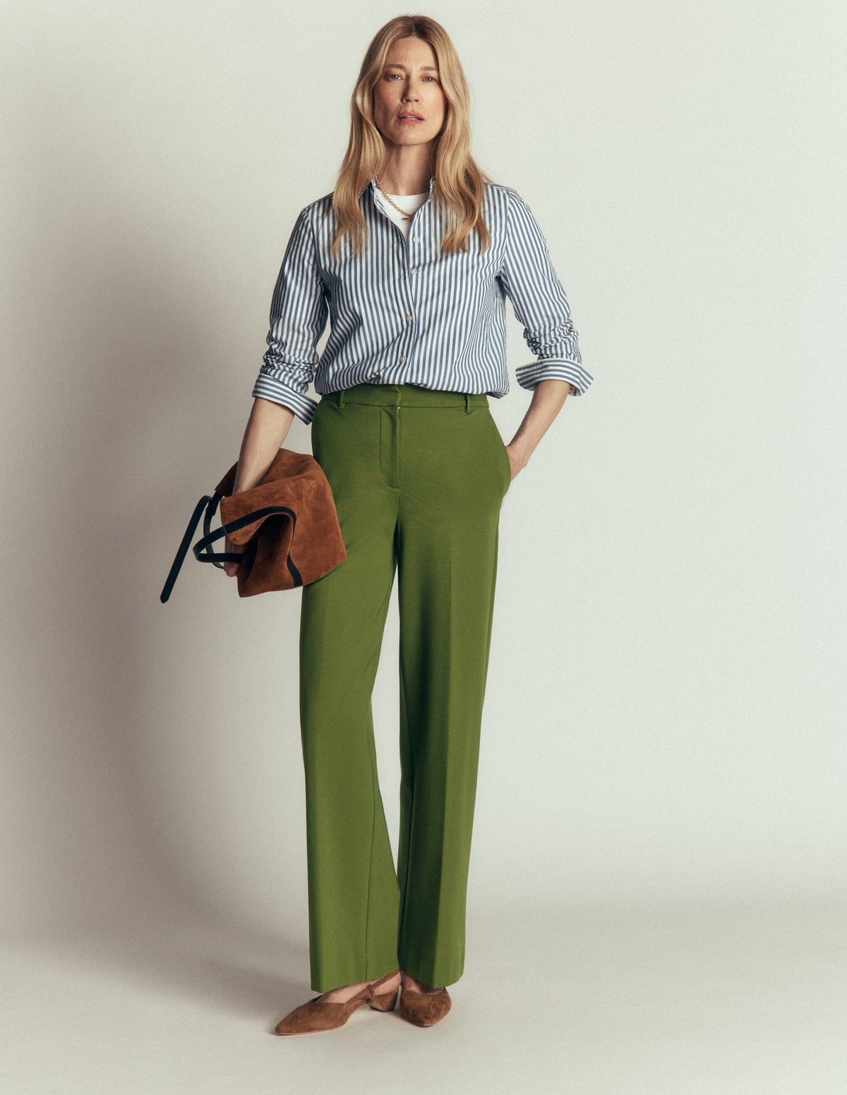 Belgravia Ponte Trousers-Forest Green-4