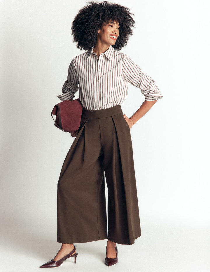 Ponte-Culottes mit Faltendetail-Bitterschokolade