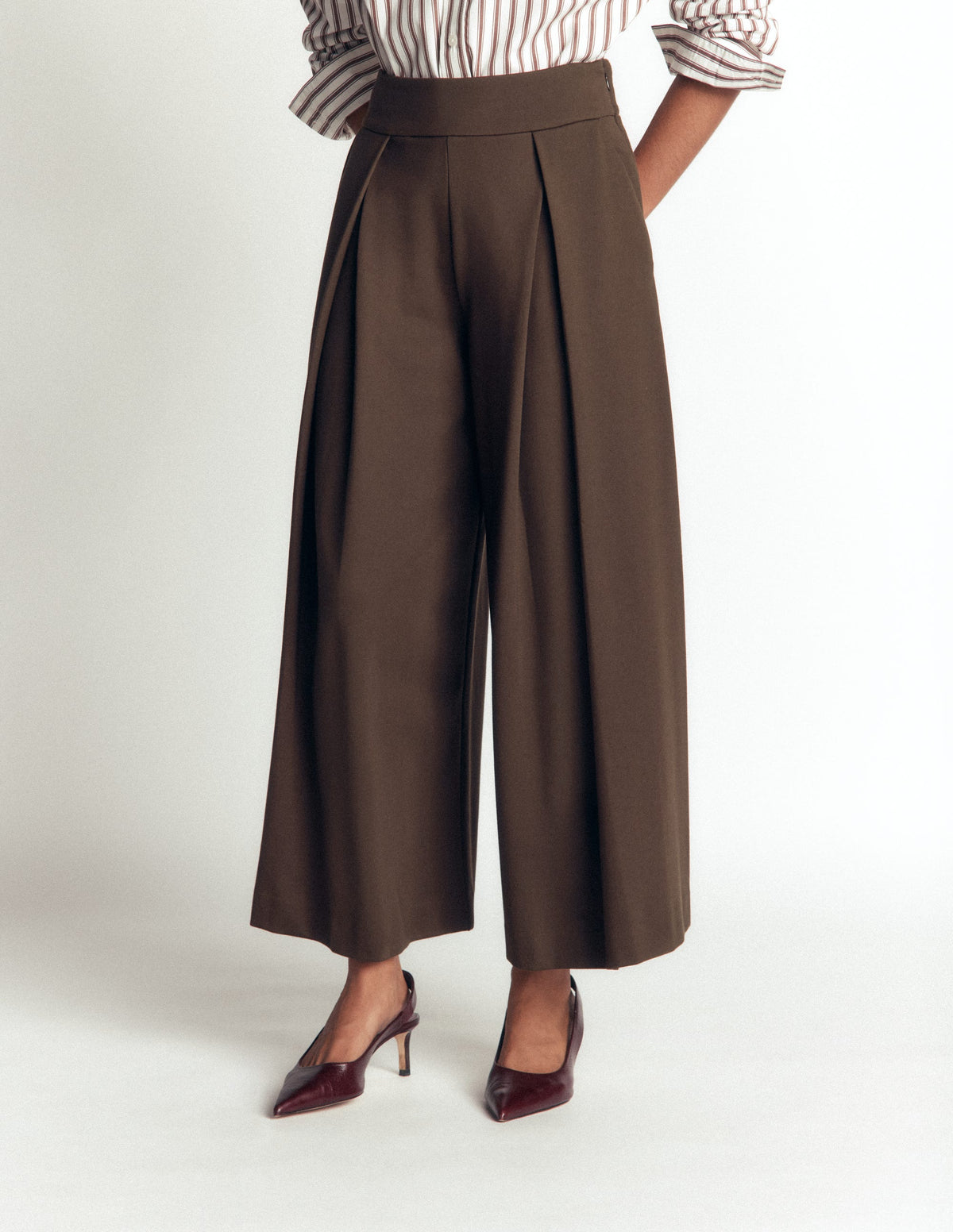 Ponte-Culottes mit Faltendetail-Bitterschokolade - Image 4