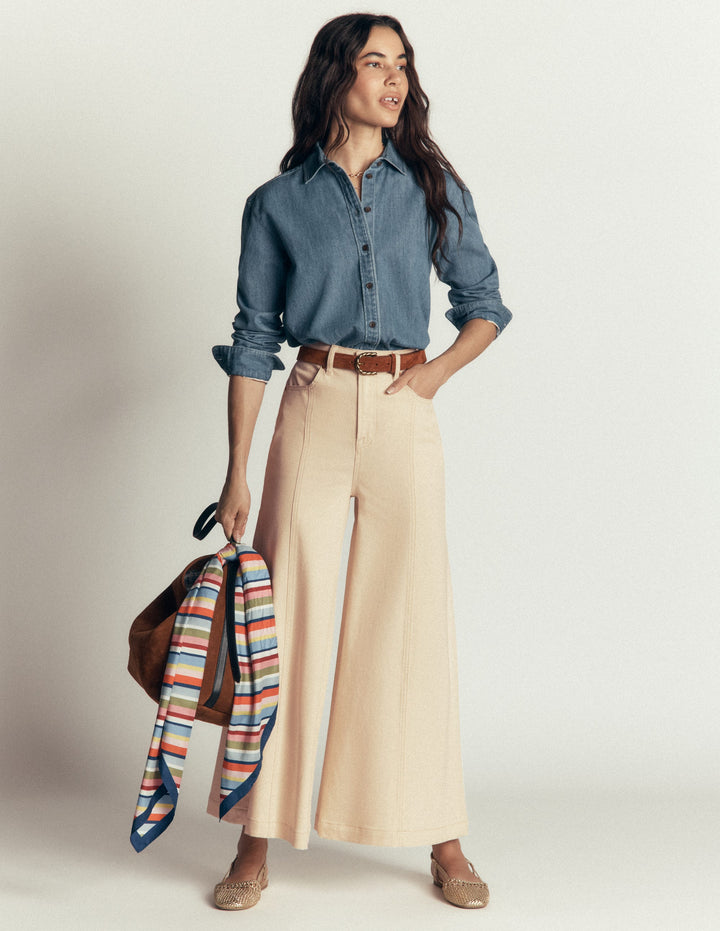 Culotte-Jeans mit weitem Bein-Beige