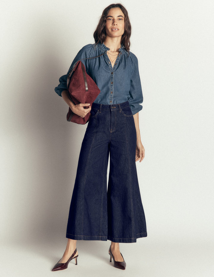 Culotte-Jeans mit weitem Bein-Indigo