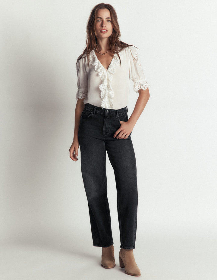 Barrel-Jeans-Verwaschenes Schwarz