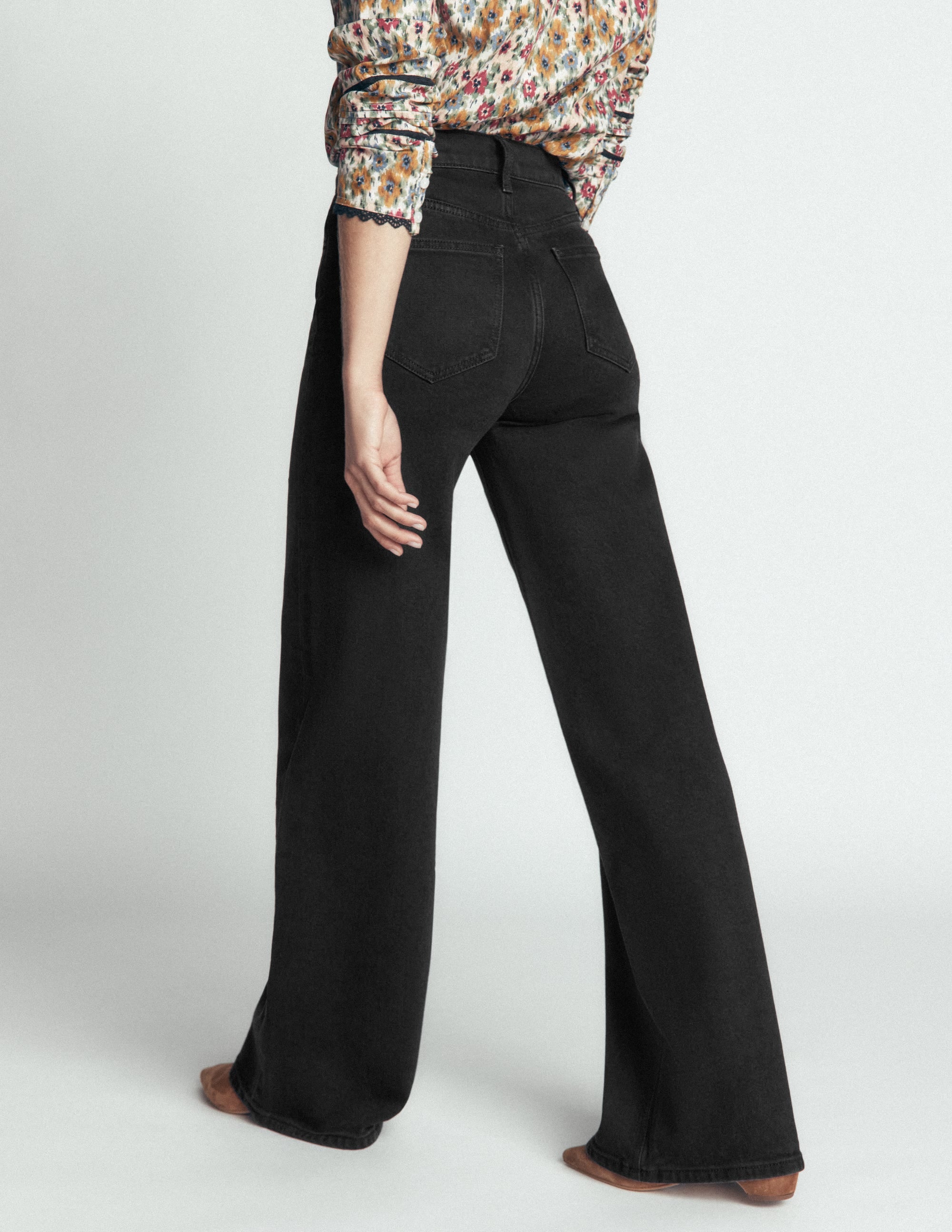 Hoch geschnittene Jeans mit weitem Bein-Verwaschenes Schwarz - Image 3