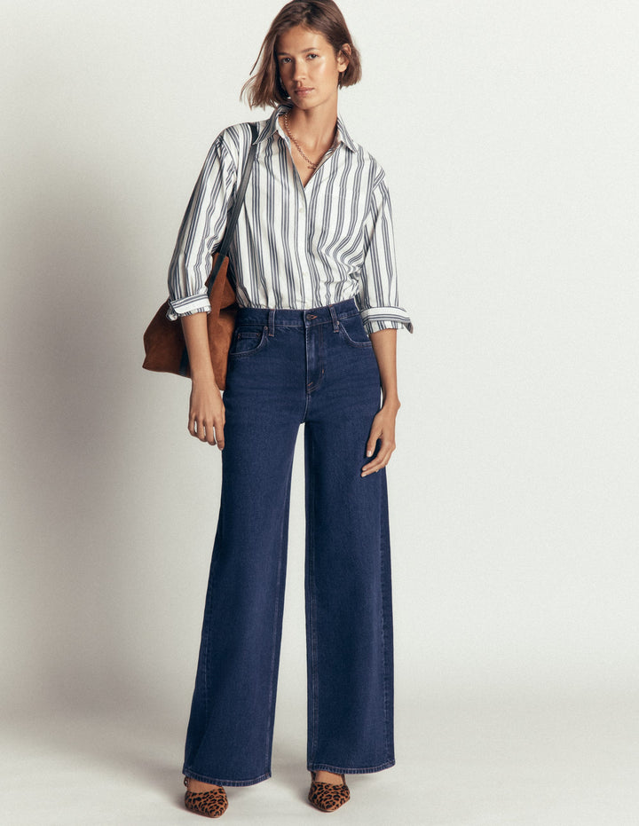 Hoch geschnittene Jeans mit weitem Bein-Indigo Waschung