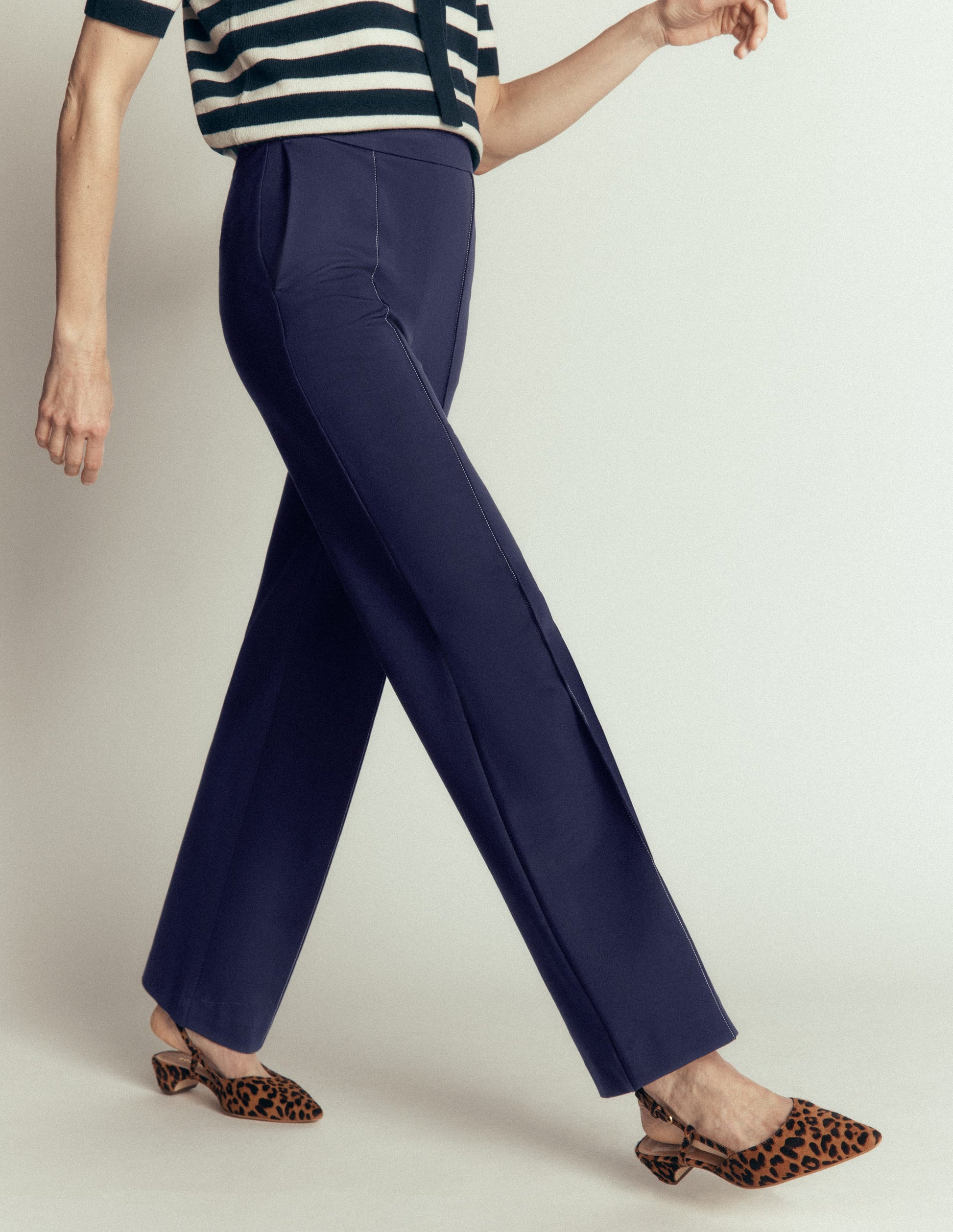 Ponte-Hose mit geradem Bein-Marineblau Kontrastnaht-5