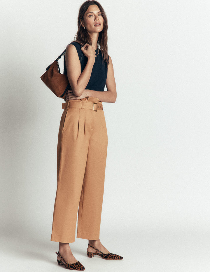 Pantalon taille froncée-Cappuccino