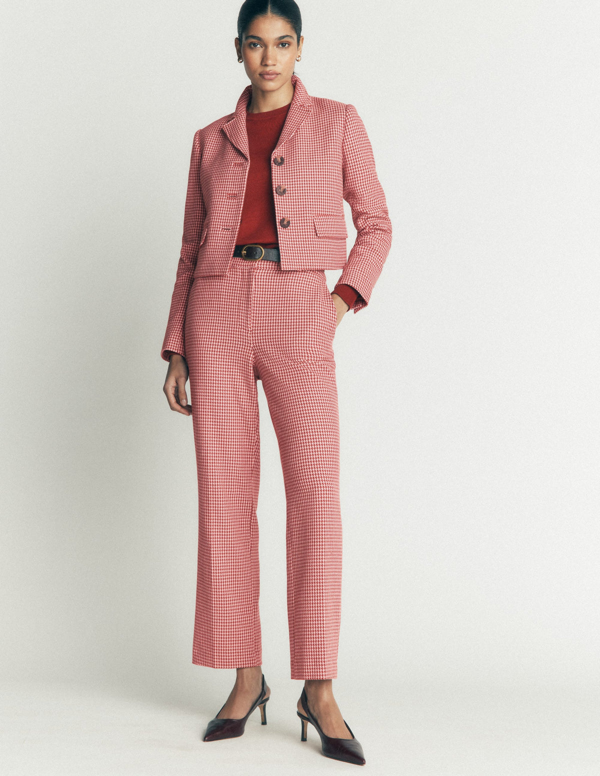 Canonbury 7/8-Hose aus Baumwolle-Rosa, Braun Feines Hahnentrittmuster-5