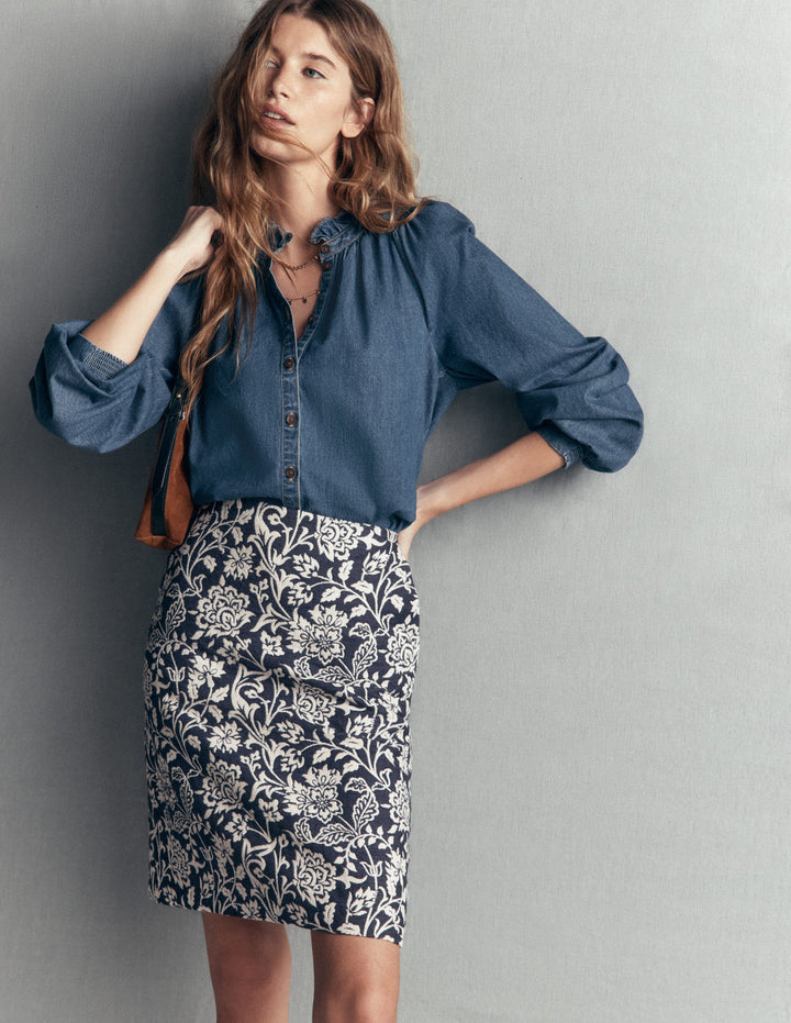 Jacquard-Rock in A-Linie-JACQUARD BLUMENMUSTER