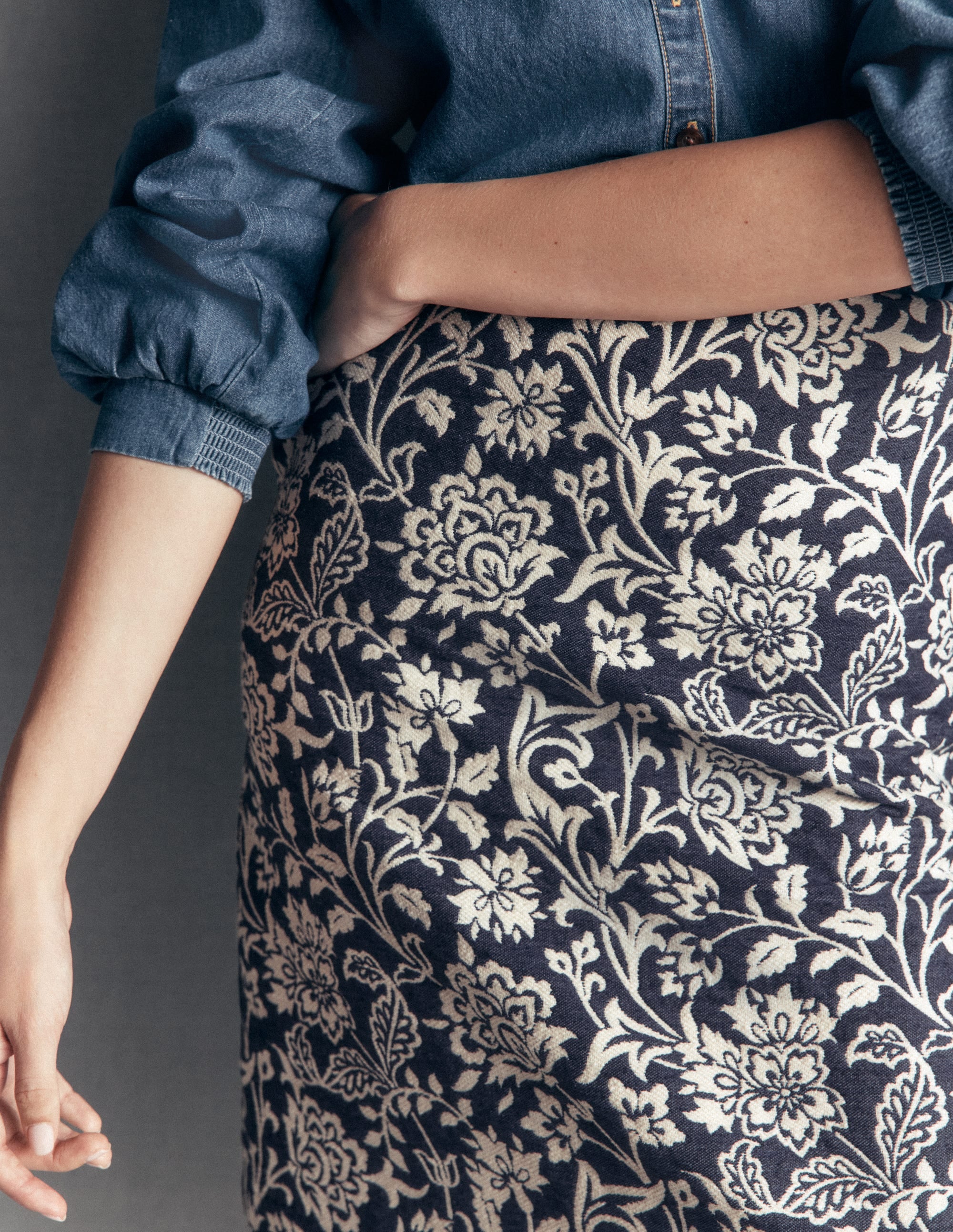 Jupe trapèze en jacquard-JACQUARD FLORAL - Image 3