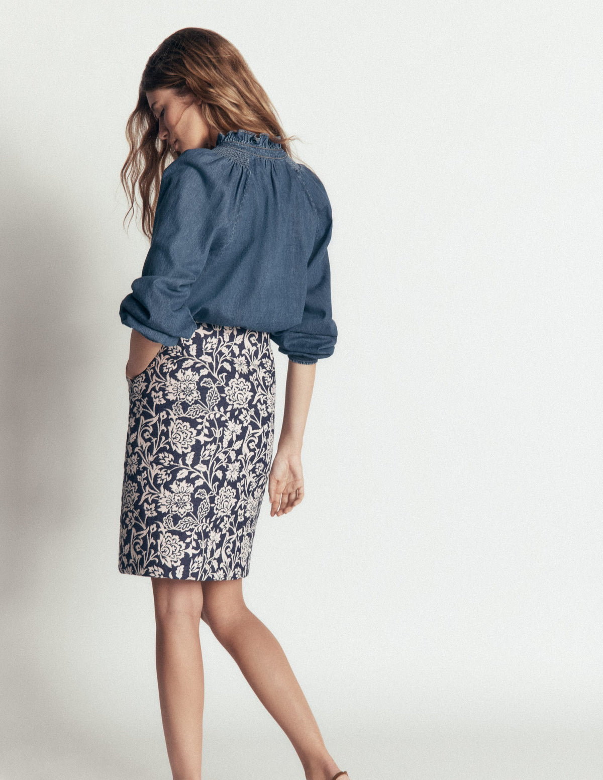 Jupe trapèze en jacquard-JACQUARD FLORAL - Image 5