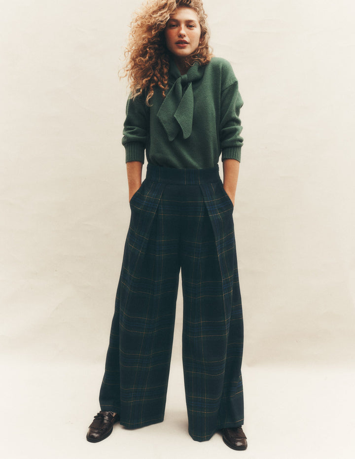 Plissierte Culotte aus Wollmischung-BLACKWATCH