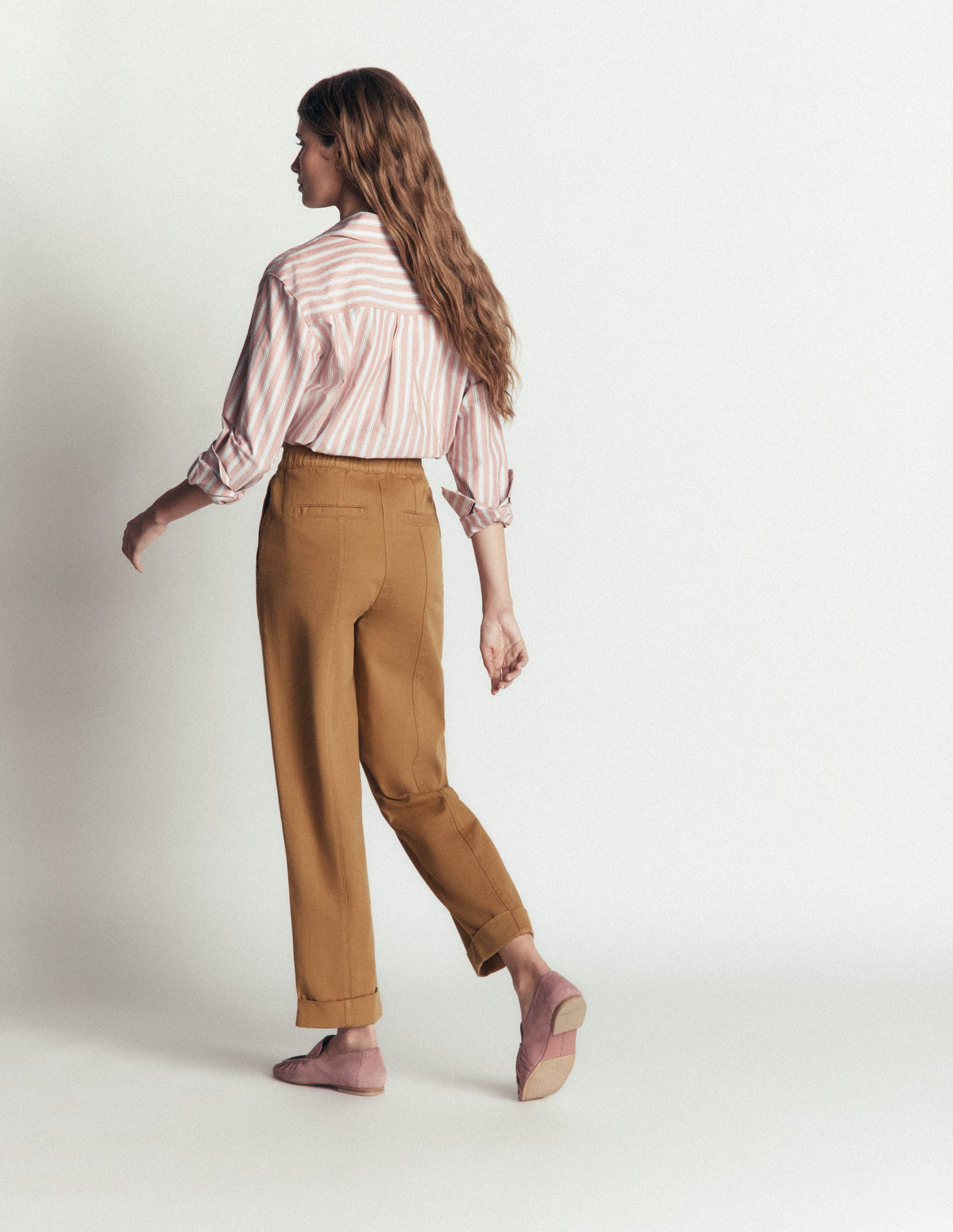 Hose mit mittelhohem Bund und geradem Bein-Beige-3