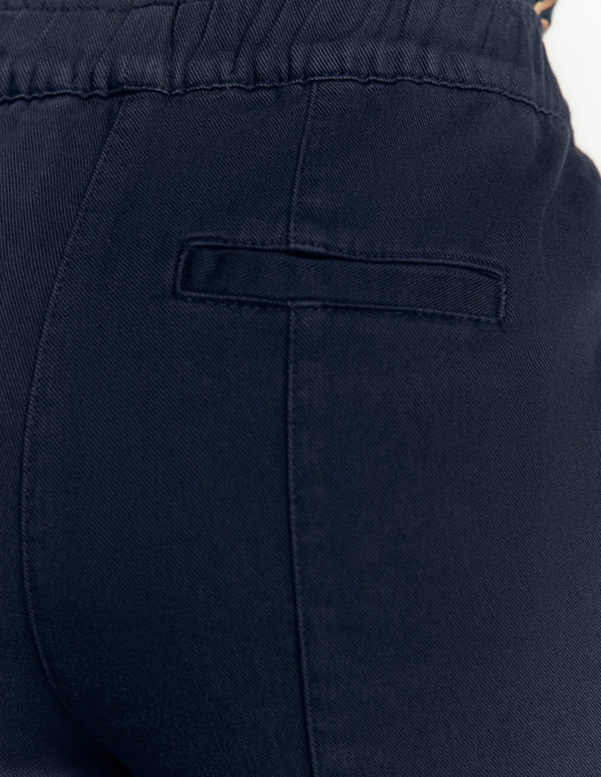 Pantalon droit à taille mi-haute-Bleu marine-3