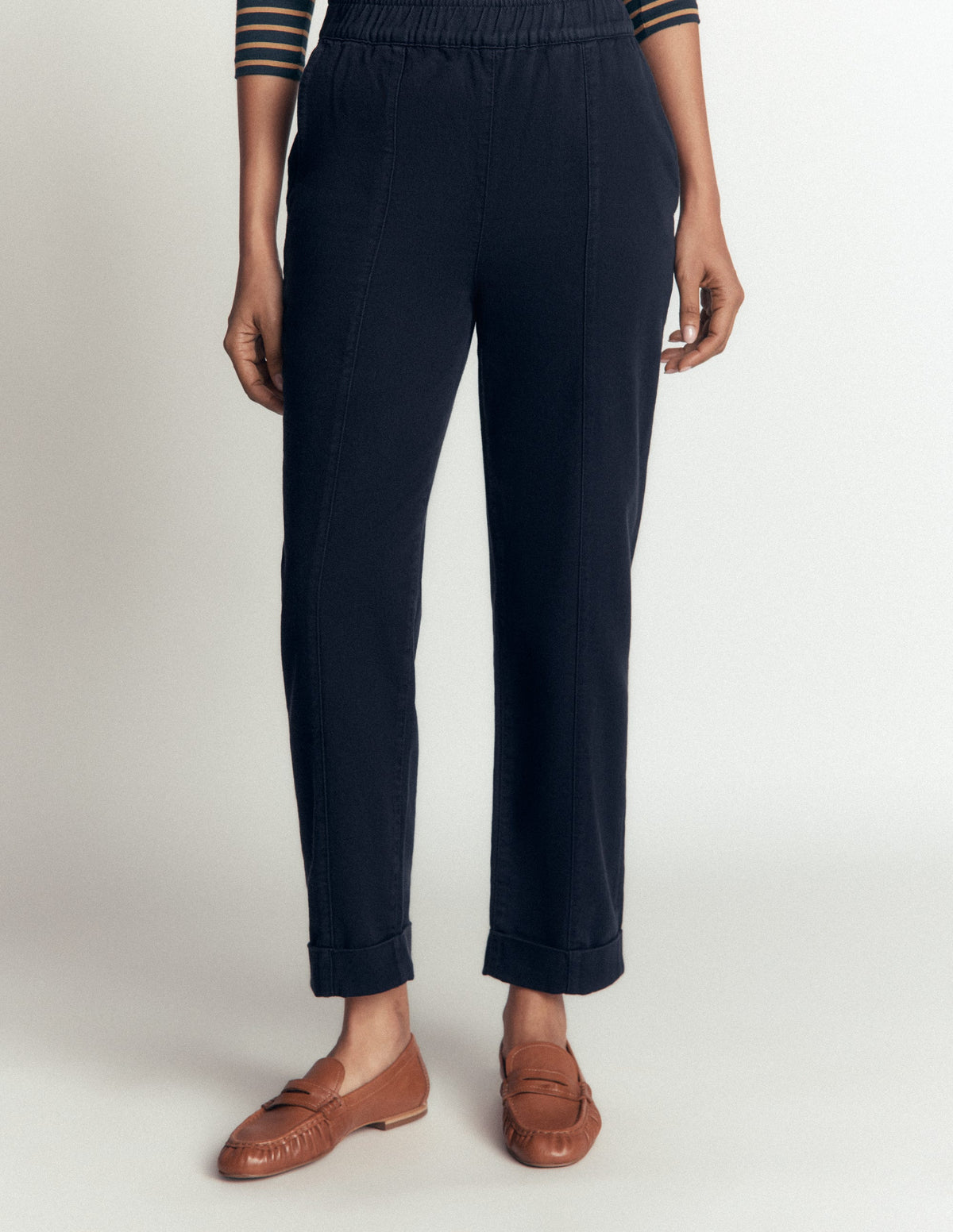 Pantalon droit à taille mi-haute-Bleu marine-4